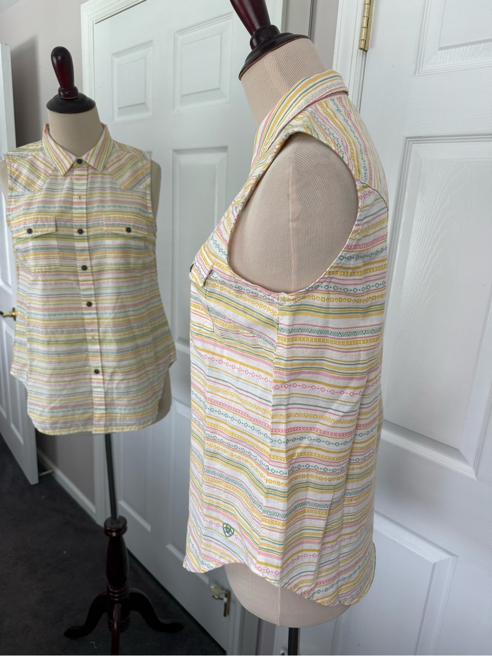 Ariat Jasmine Shirt Sleeveless Striped Button-Front Top in Yellow - Picture 10 of 11